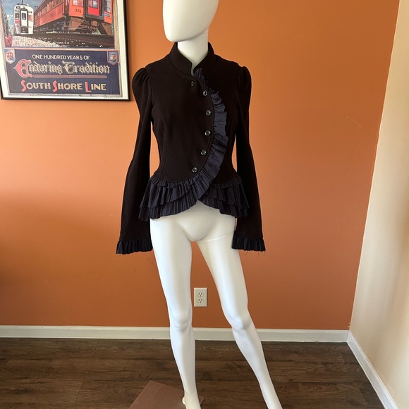 NWT FREE PEOPLE military style black women’s ruffled blazer - Picture 2 of 11